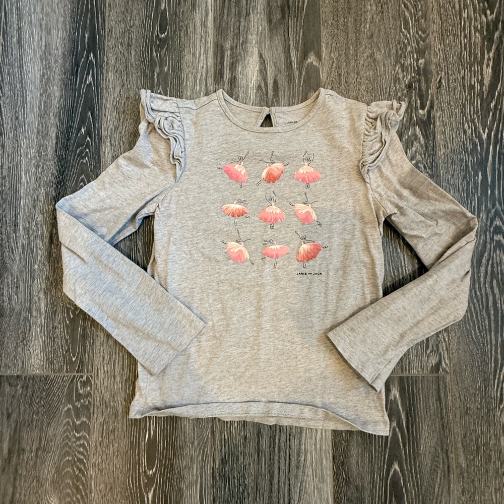 Janie and Jack Gray Long Sleeve Tee with ballerina’s